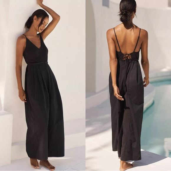 By Anthropologie Women’s High Tide Wide-Leg Jumpsuit V-Neck Sleeveless Black M - Picture 1 of 13